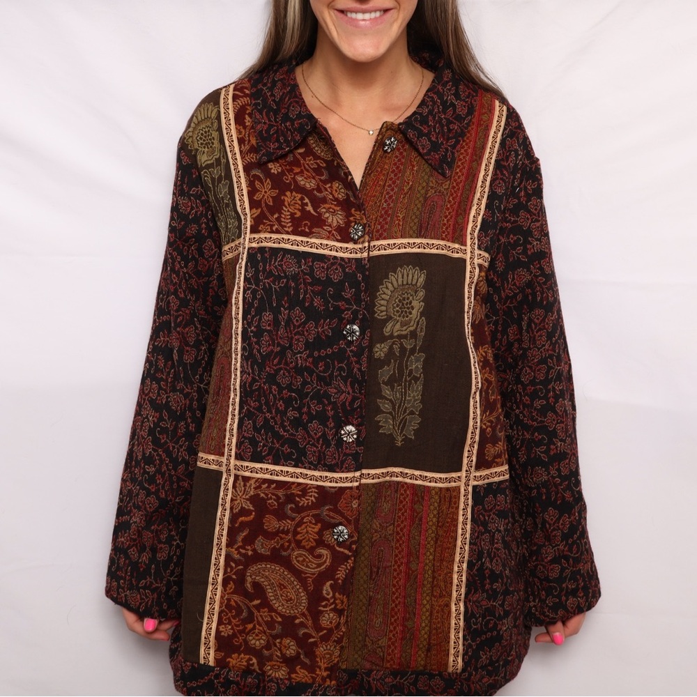 Vintage Lightweight Floral Patchwork Button-Up Ja… - image 2